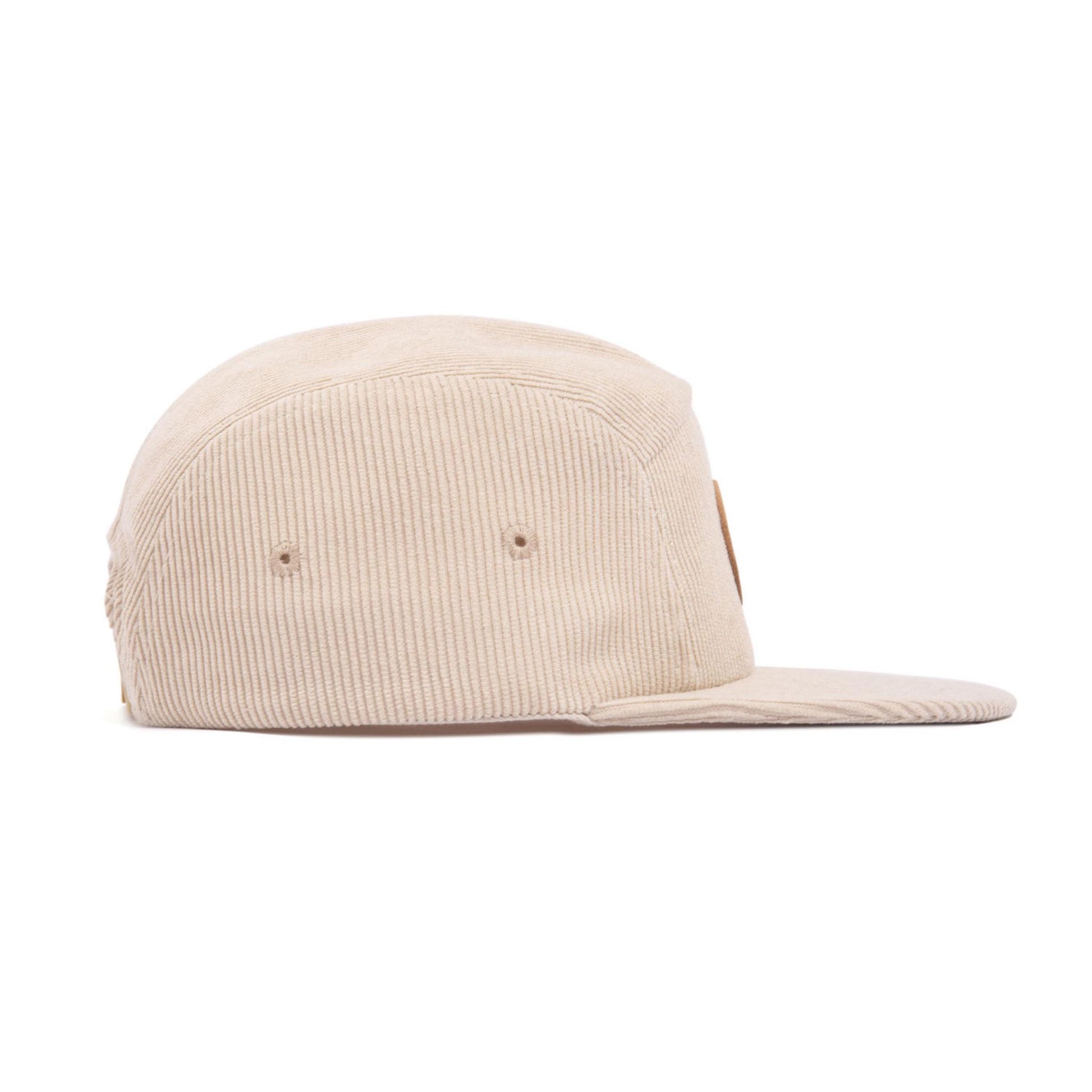 Corduroy, off white 5 panel childrens hat, adjustable back clip